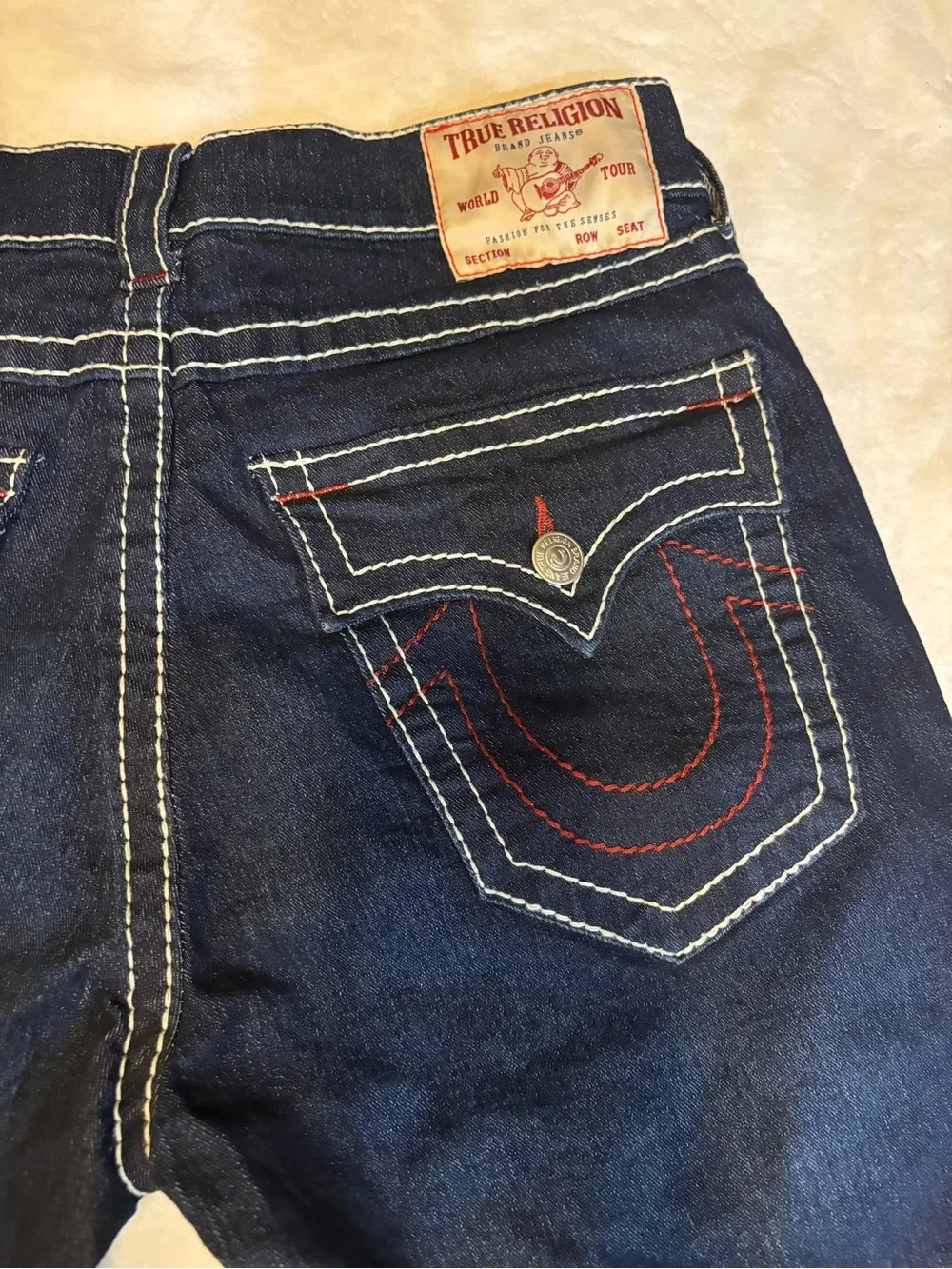 True Religion Men’s Dark Indigo Denim Shorts with Contrast Stitching